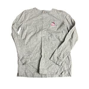 Vineyard Vines Santa Whale Long-Sleeve Pocket T-Shirt Grey Childrens Large